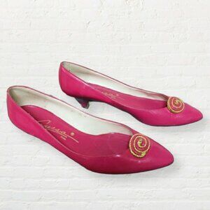 Vintage Caressa pink leather swirl kittie heels size 95